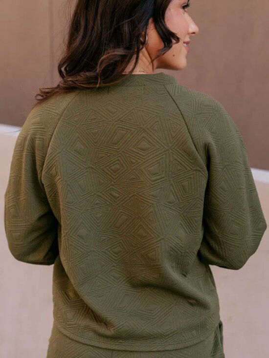 GEEGEE Aria Olive Green Geo Pattern Lounge Top & Bottom Set - Picture 5 of 9